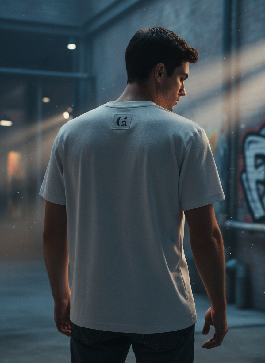 Back view oversized light gray tee