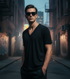 Black v-neck with wider neckline