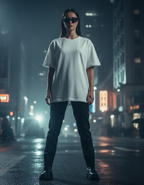 Female model oversized untucked tee