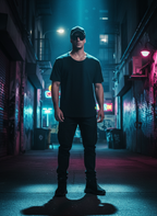 Full body shot with backwards cap