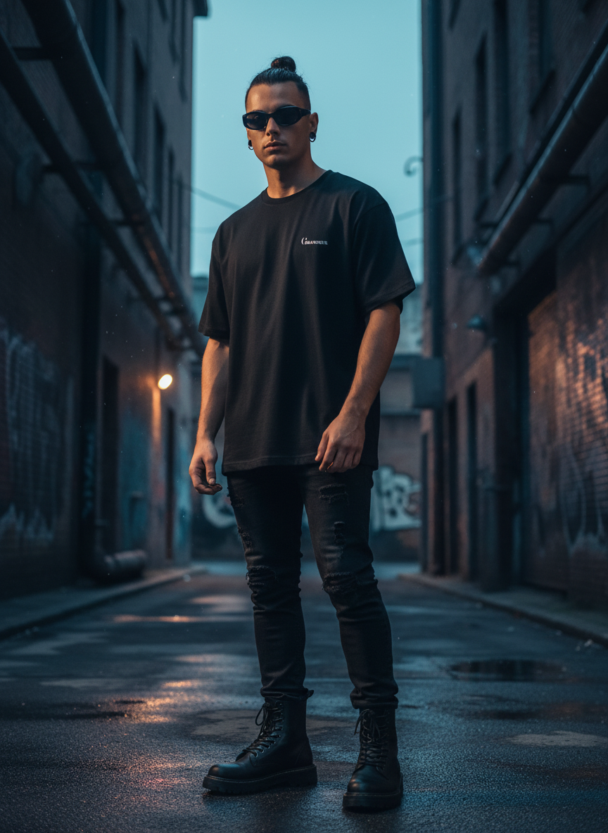 GRANDEUR oversized tee with man bun